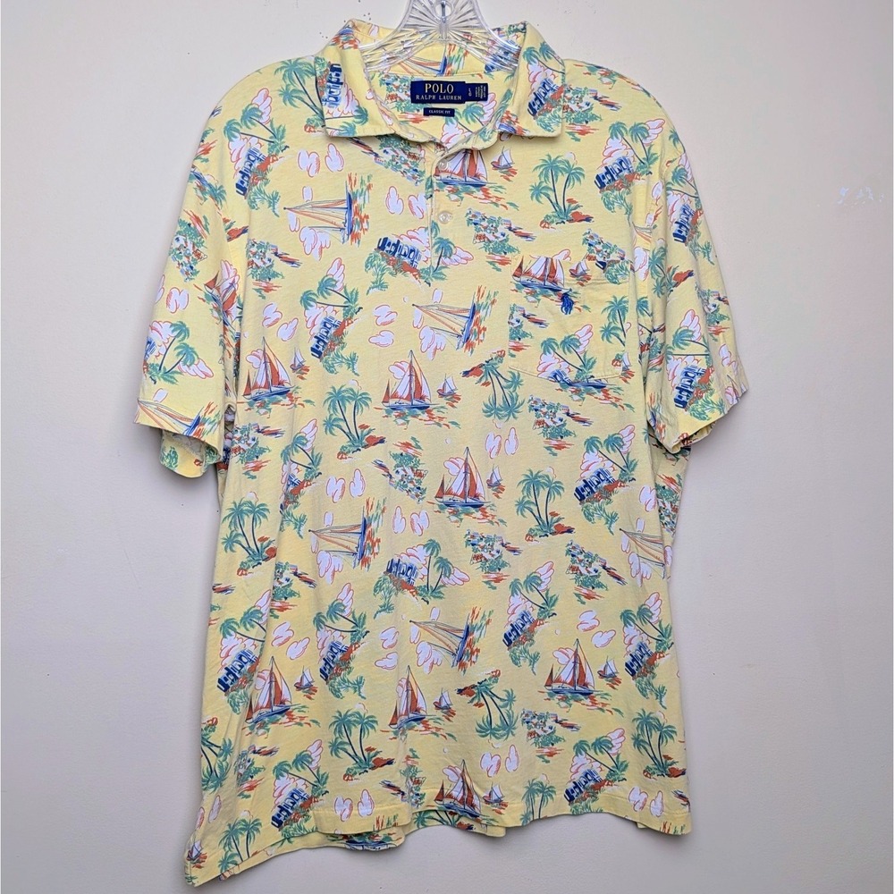 Polo Ralph Lauren Sailboat Hawaiian Island Tropic Aloha Polo Shirt Large